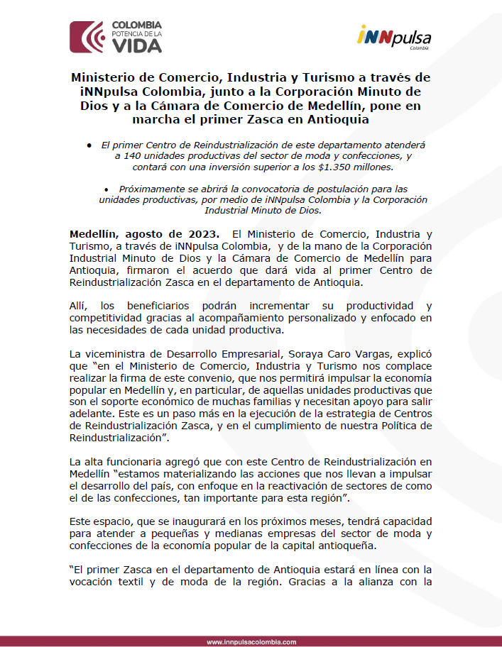 Unidades productivas del sector con CIMD y Cámara de Comercio de Medellín