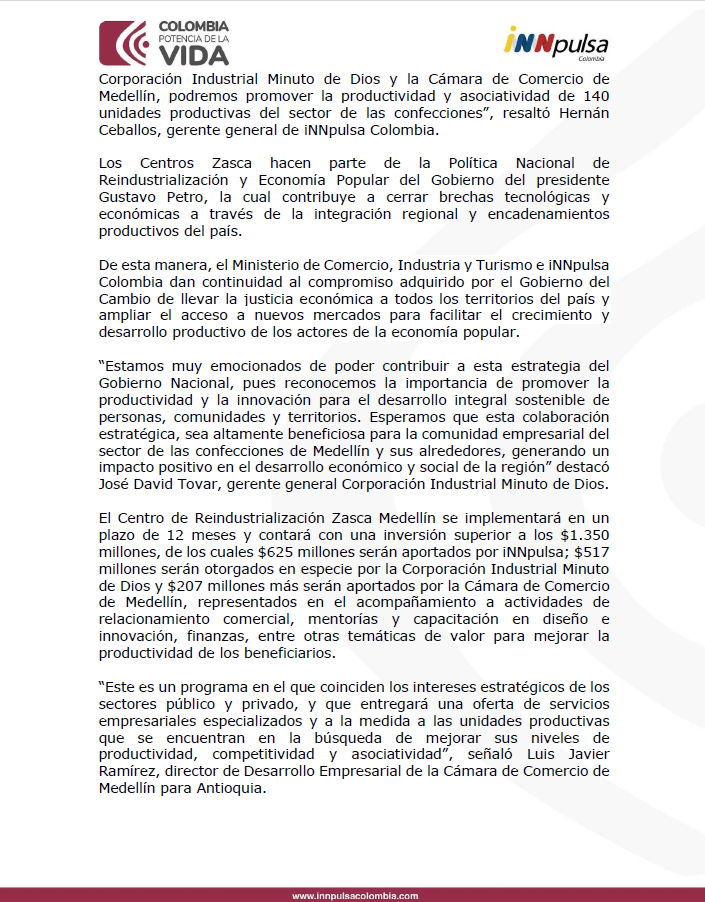Unidades productivas del sector con CIMD y Cámara de Comercio de Medellín